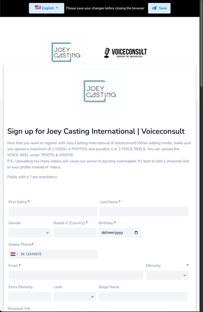 Casting database example