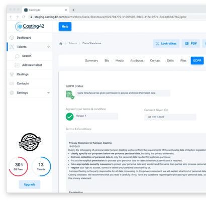 Base de données de casting facile à utiliser