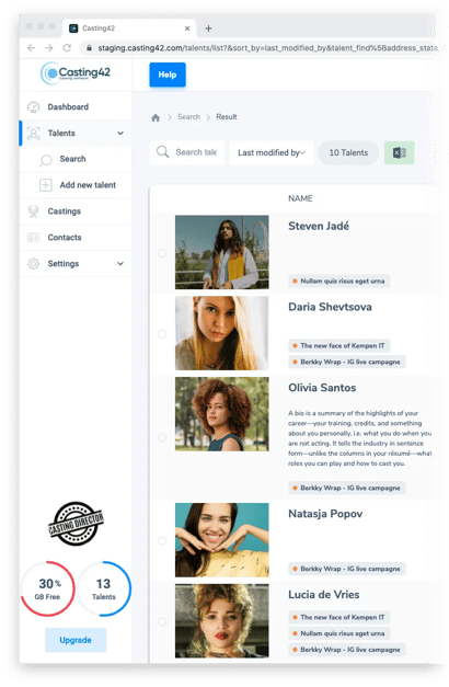 Base de datos de casting fácil de usar